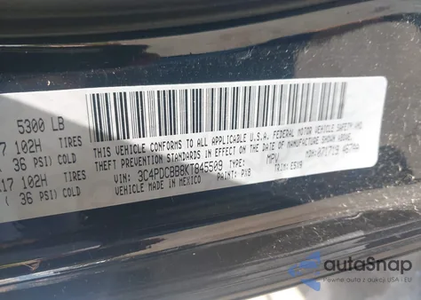 2019 Dodge Journey Se z USA, uszkodzony, nr VIN 3C4PDCBB8KT845509